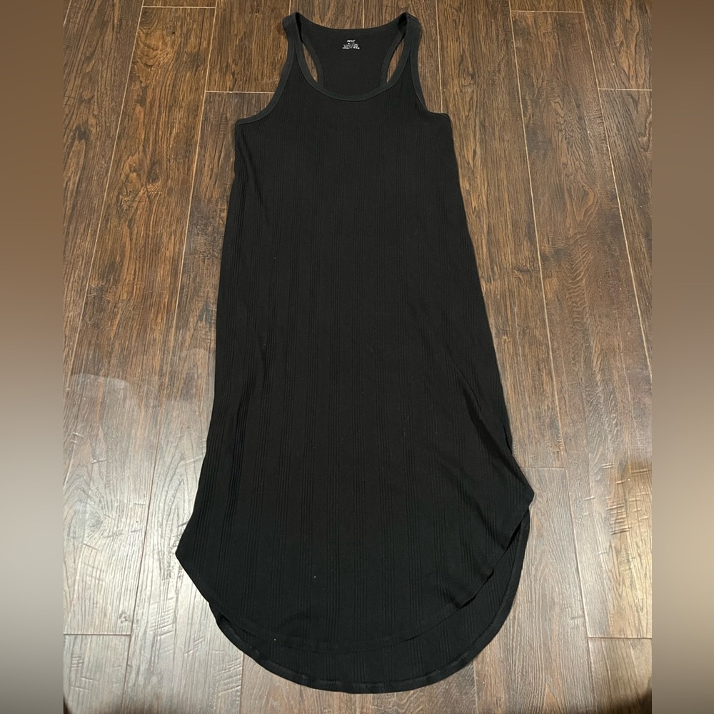 aerie Black Ribbed Midi Tank Dress